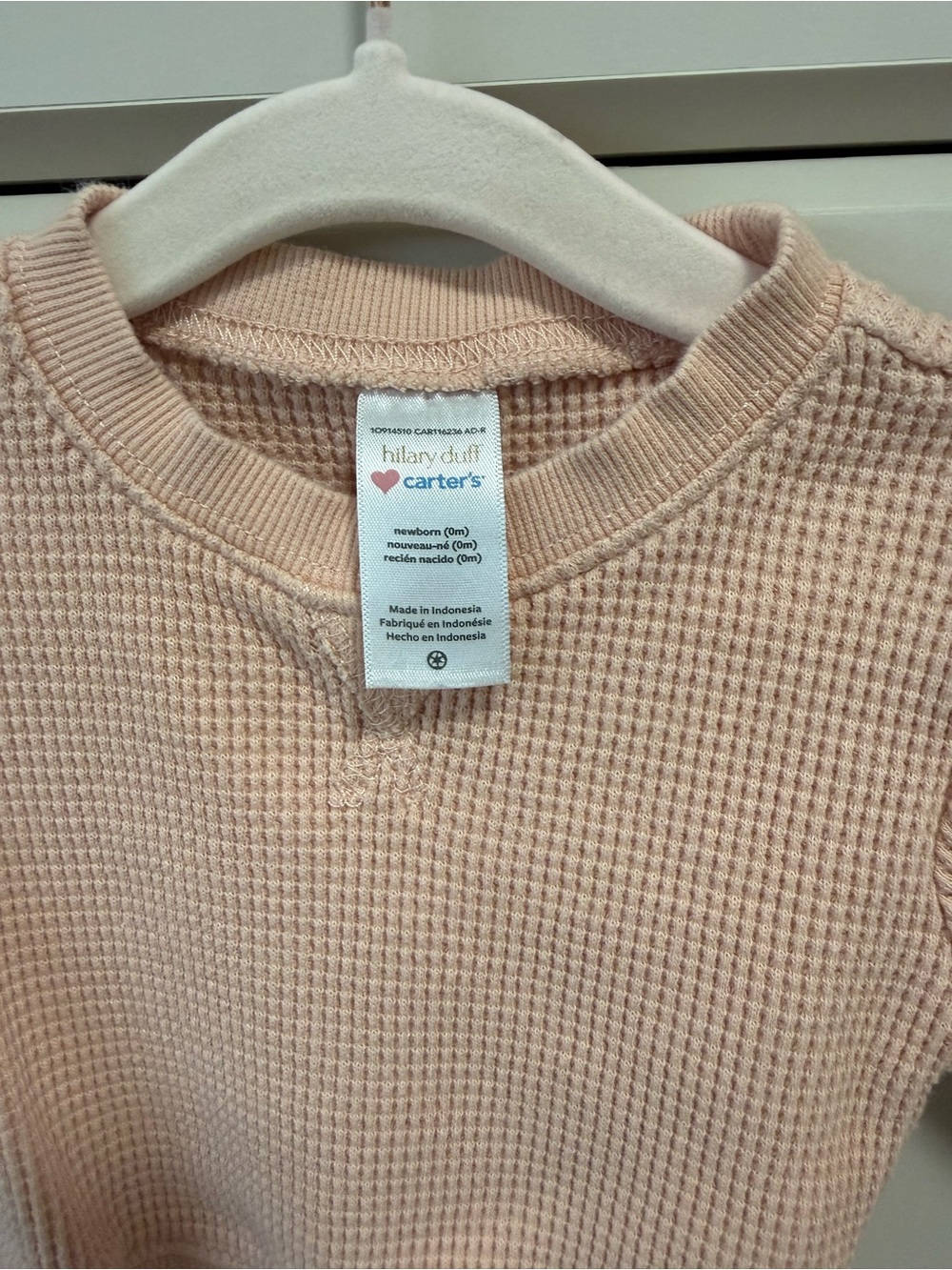 Carter's newborn waffle knit sweatshirt in light pink